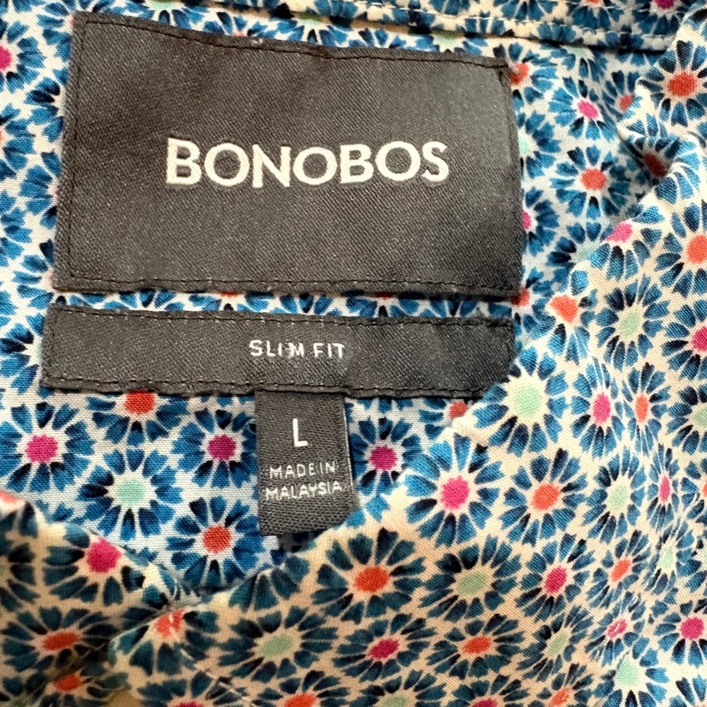 Bonobos Mens Slim Fit Short Sleeve Button Down Shirt Blue Geometric Floral L - Picture 4 of 7